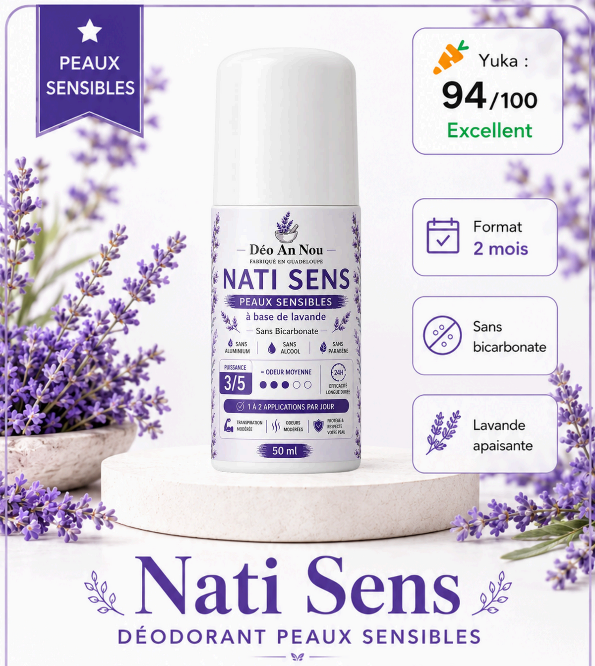 Nati Sens Deodorant pour peau sensible PUISSANCE 3 FORMAT 2 MOIS