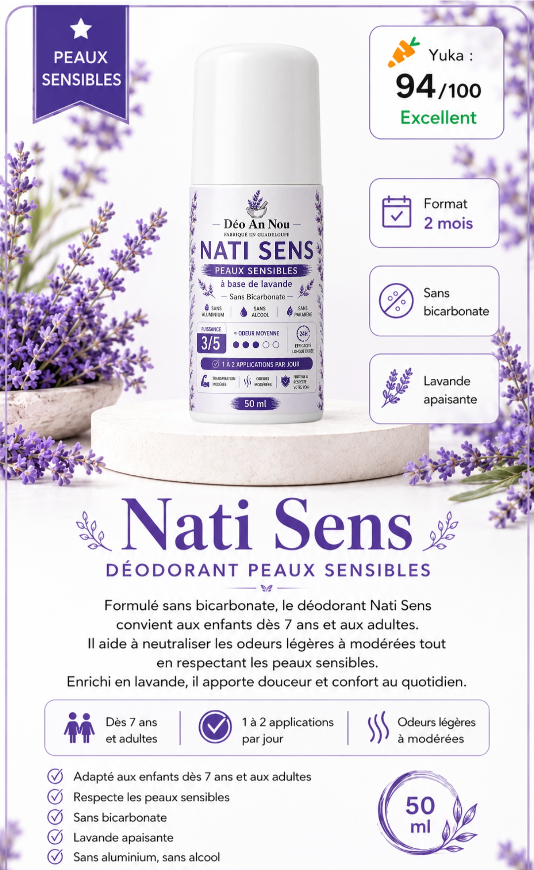Nati Sens Deodorant pour peau sensible PUISSANCE 3 FORMAT 2 MOIS