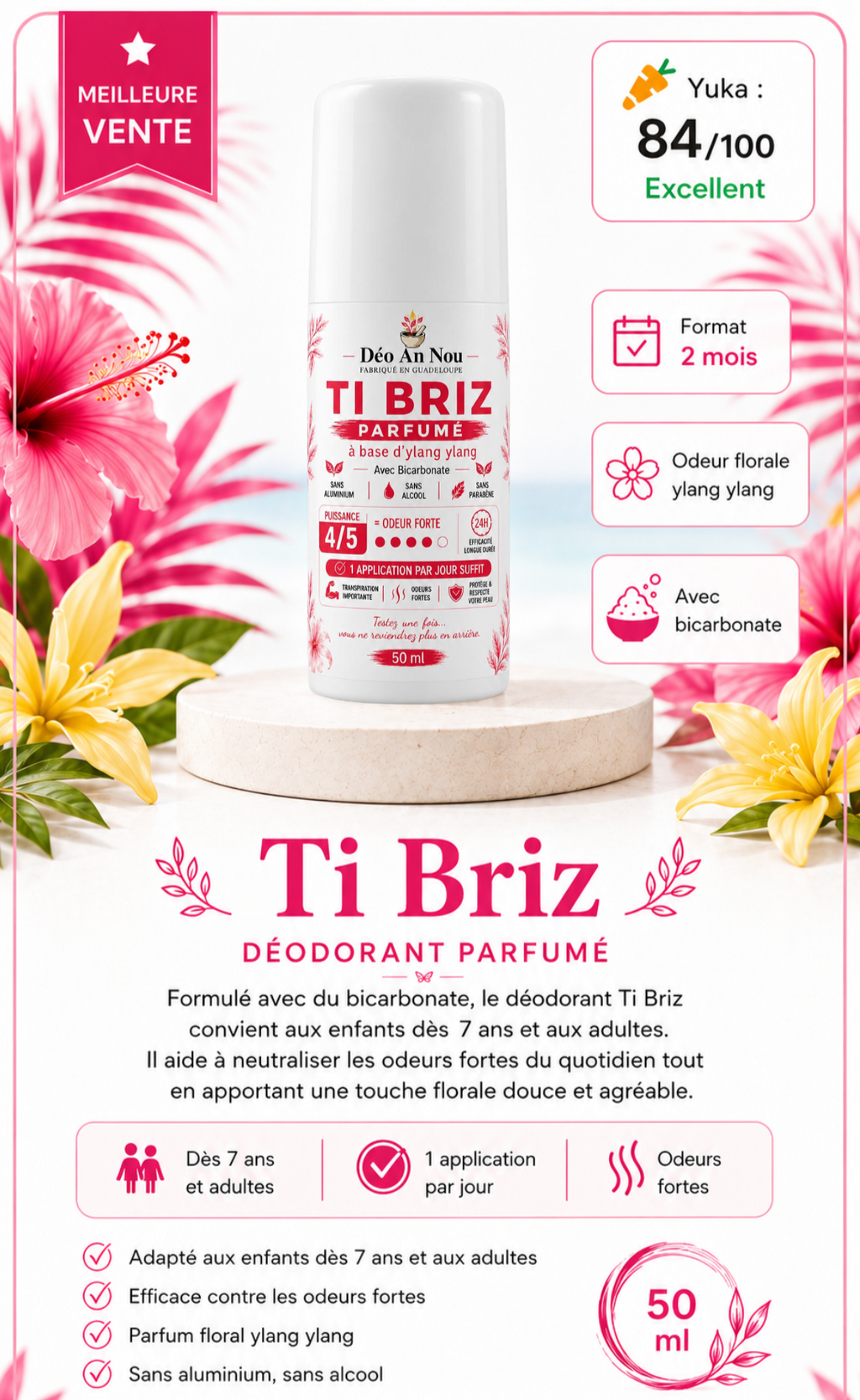 Ti Briz Deodorant à base d'ylang-ylang PUISSANCE 4 FORMAT 2 MOIS