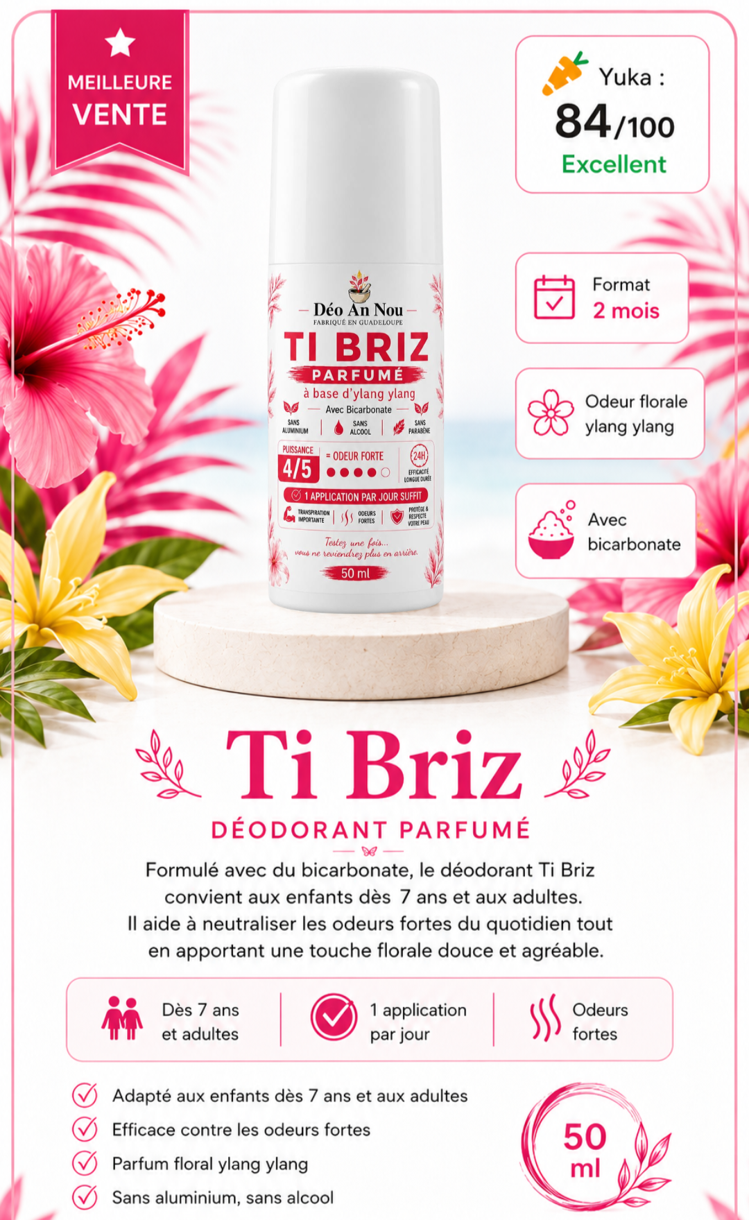 Ti Briz Deodorant à base d'ylang-ylang PUISSANCE 4 FORMAT 2 MOIS